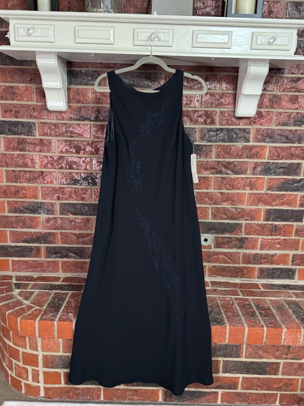 NWT Jones New York Black Maxi Dress Subtle Tonal Embroidery Sz 16 Y2K